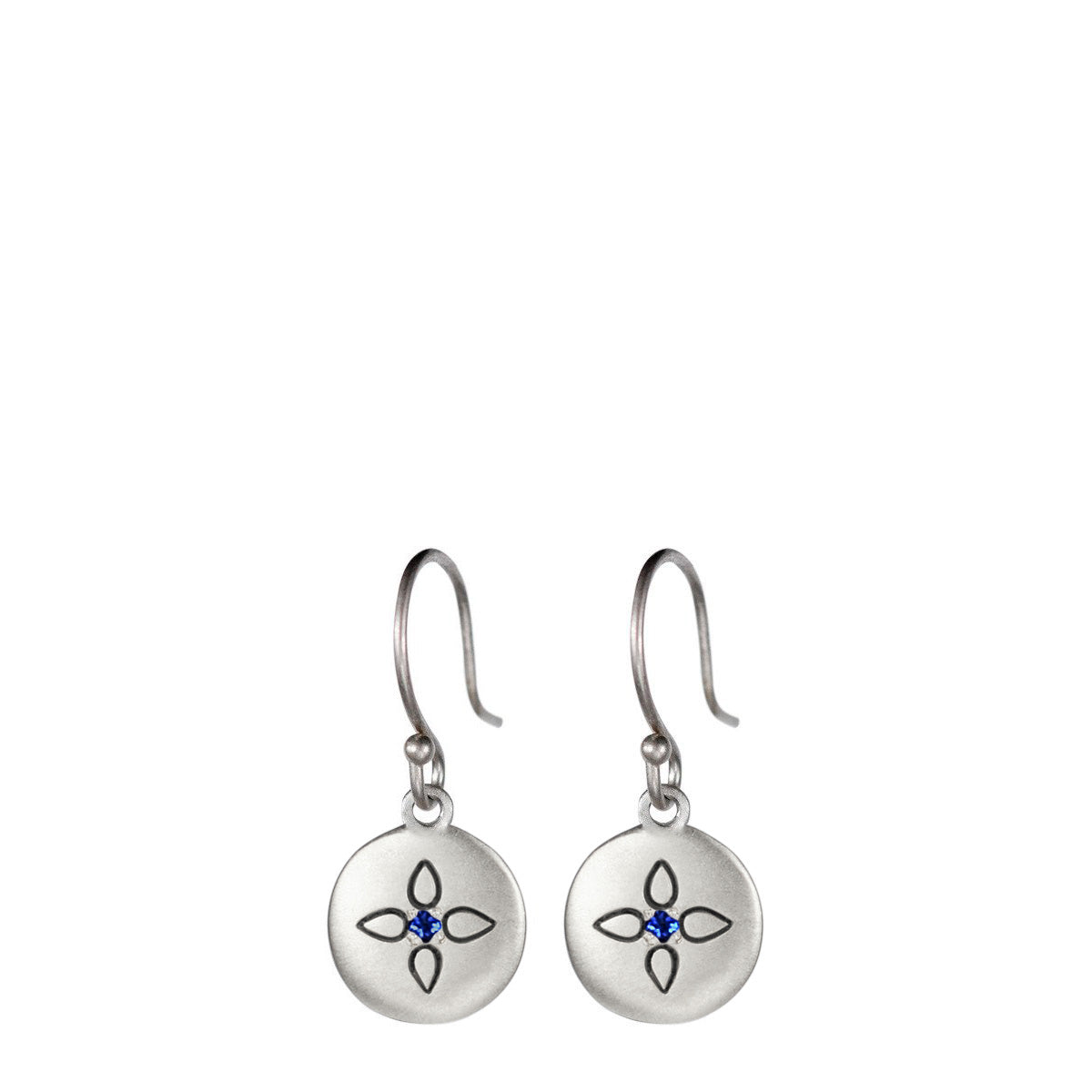 Sterling Silver Lotus Mandala Earrings with Blue Sapphires