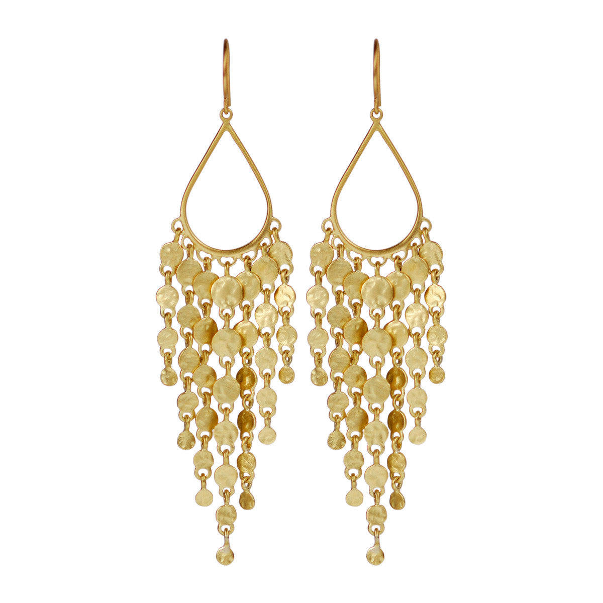 18K Gold Teardrop Hammered Disc Fringe Earrings - Me&Ro