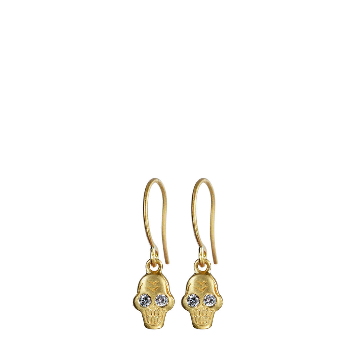 18K Gold Tiny Skull Earrings with 