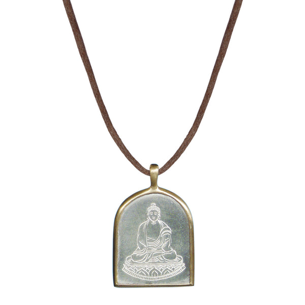 Sterling Silver & 10K Gold Buddha Pendant on Natural Cord - Me&Ro