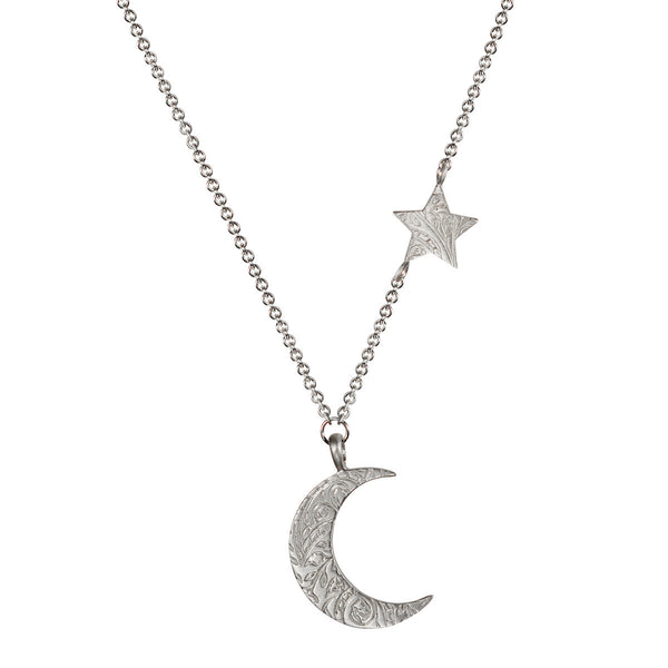 Sterling Silver Small Paisley Moon and Star Pendant - Me&Ro