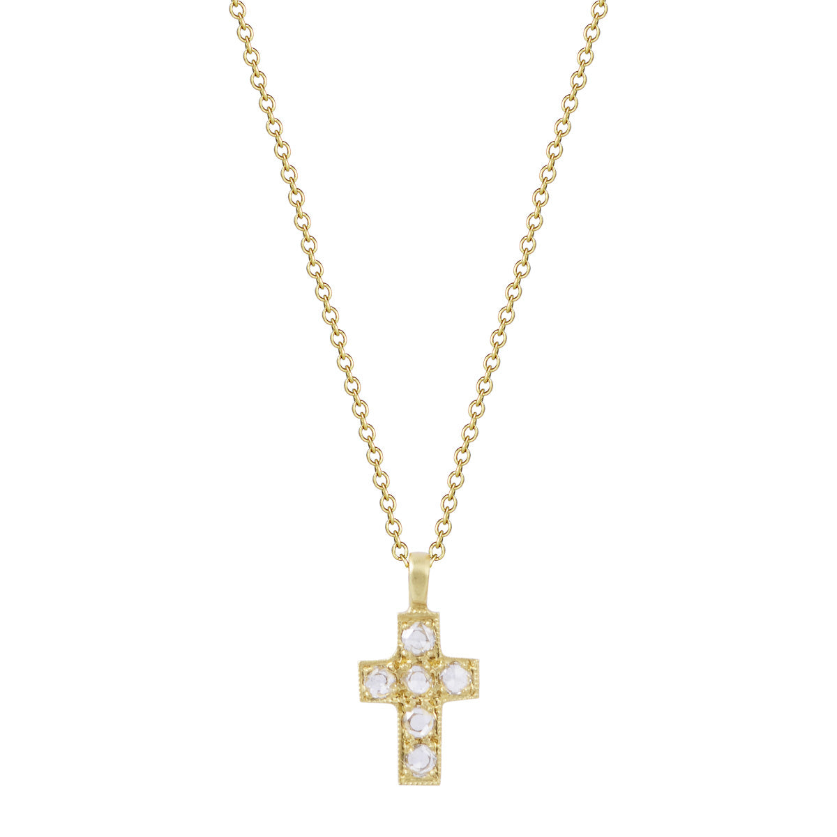 18K Gold Cross Pendant with Rose Cut Diamonds - Me&Ro