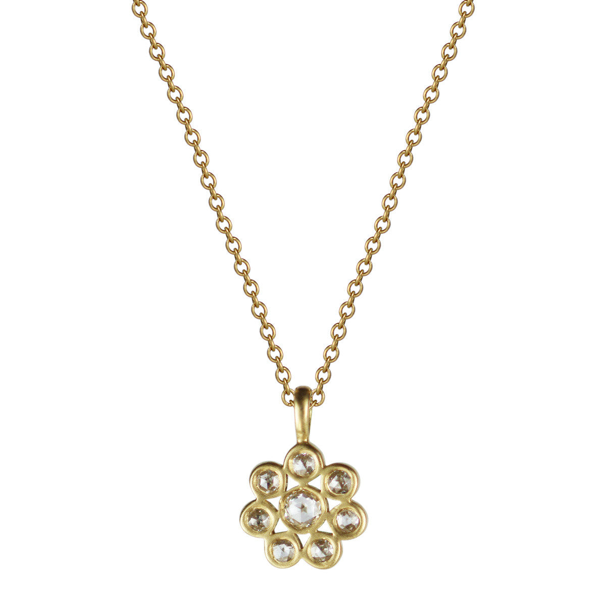 18K Gold Small Diamond Flower Pendant - Me&Ro