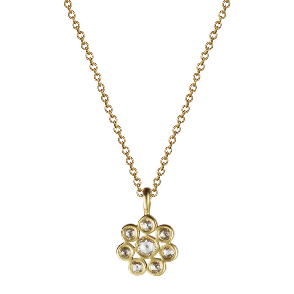 18K Gold Small Diamond Flower Pendant - Me&Ro