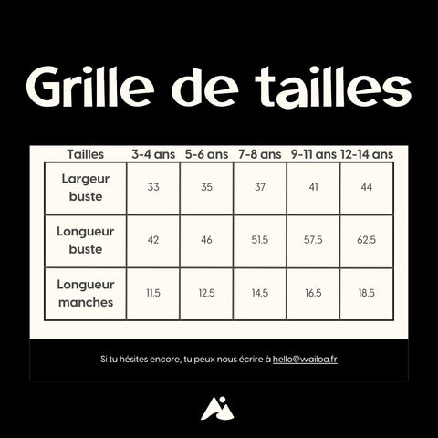 Grille de tailles t-shirt enfant