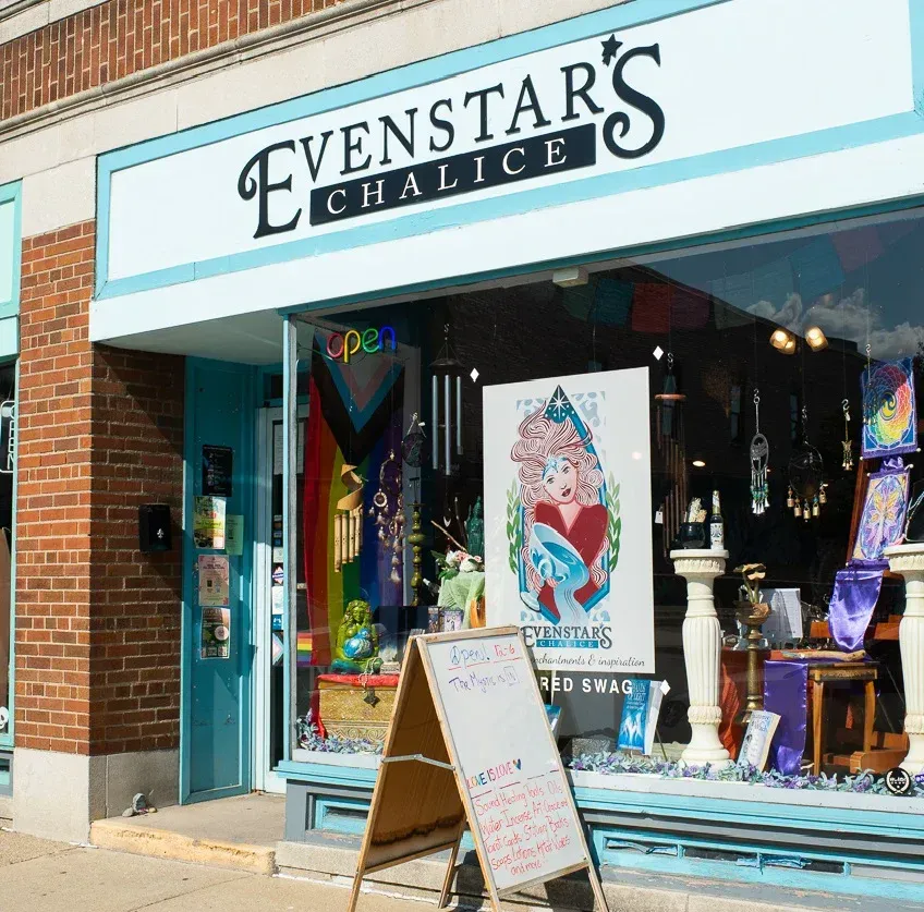 Picture of the Evenstar's Chalice storefront witha window display
