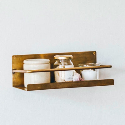 Modern Brass Toilet Paper Holder with Wooden Shelf — everdreamcraft
