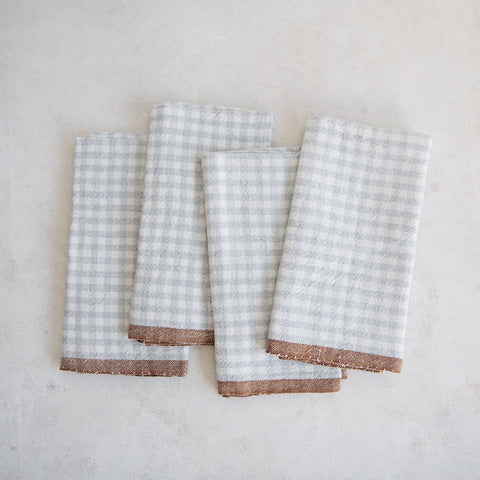 100% Linen Kitchen Tea Towel in Side Check Stripe White/Blue