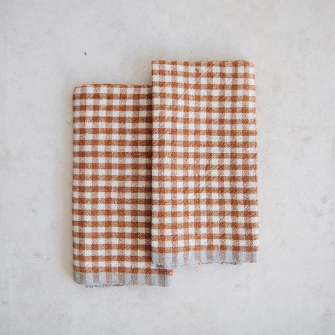 Botanical Green Gingham Linen Tea Towel