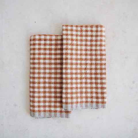 Washed linen Gingham Tea Towel Set, Linen Kitchen Towels White Red Check.  Pure linen dish towel, dishcloth. Christmas gifts. Kitchen linen