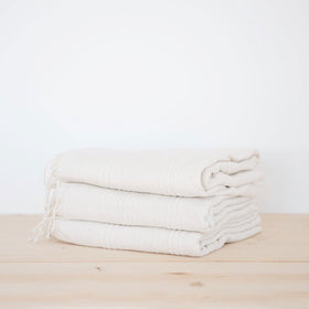 White Linen Hand Towels With Charcoal Stripes Online - MG Maison