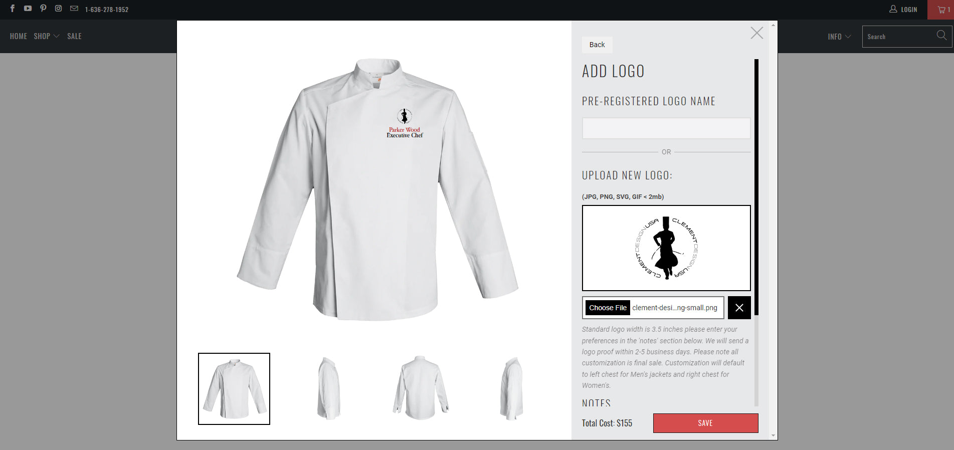 logo customization chef jacket