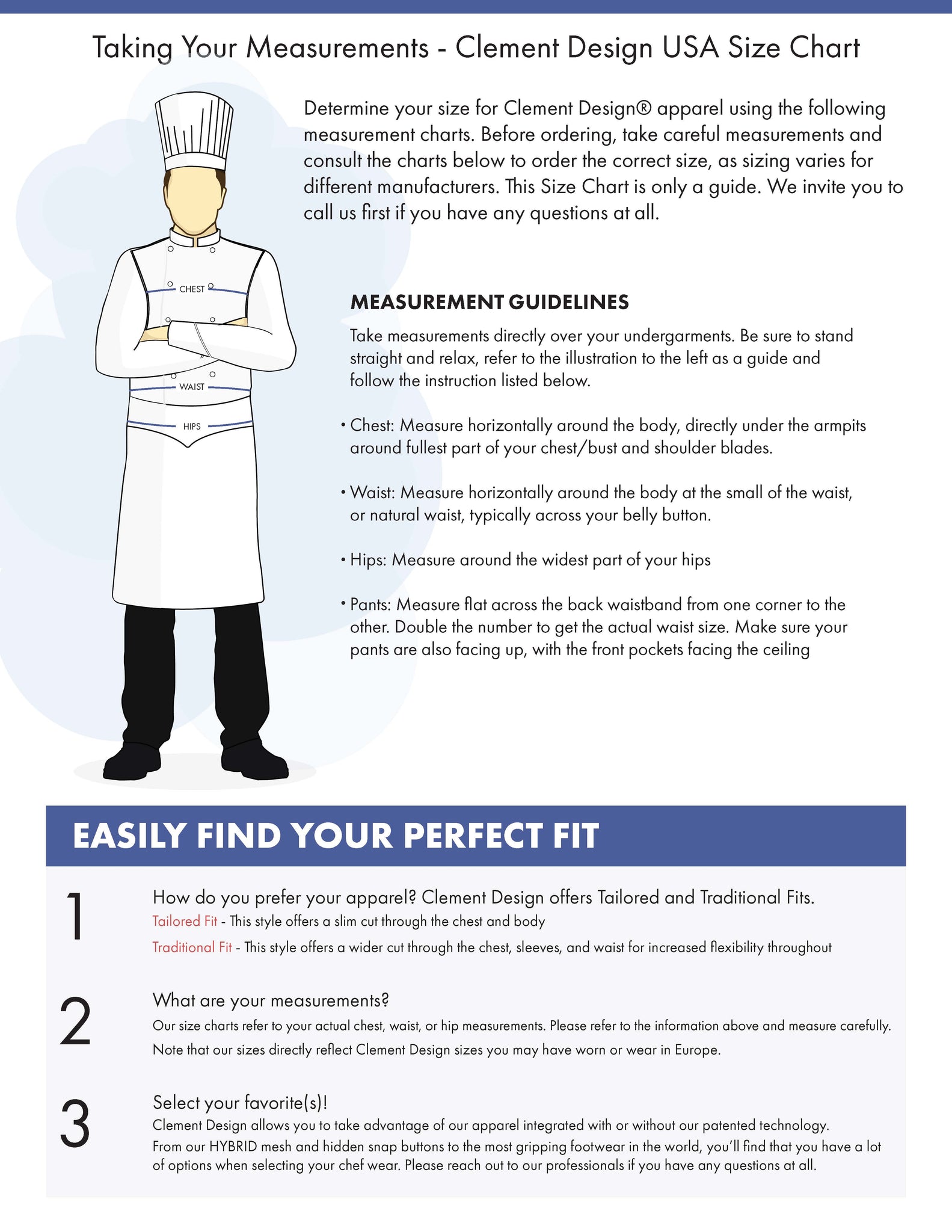 clement design usa best chef jacket size chart