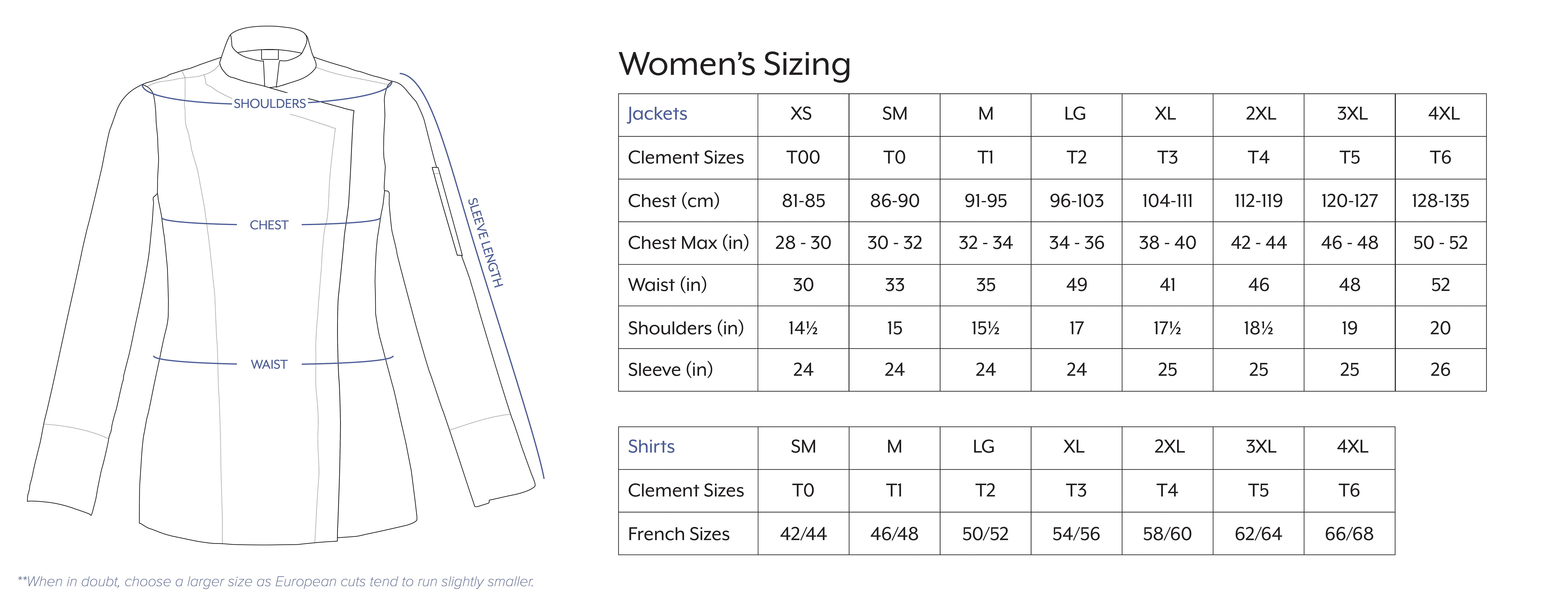 european and american size chart