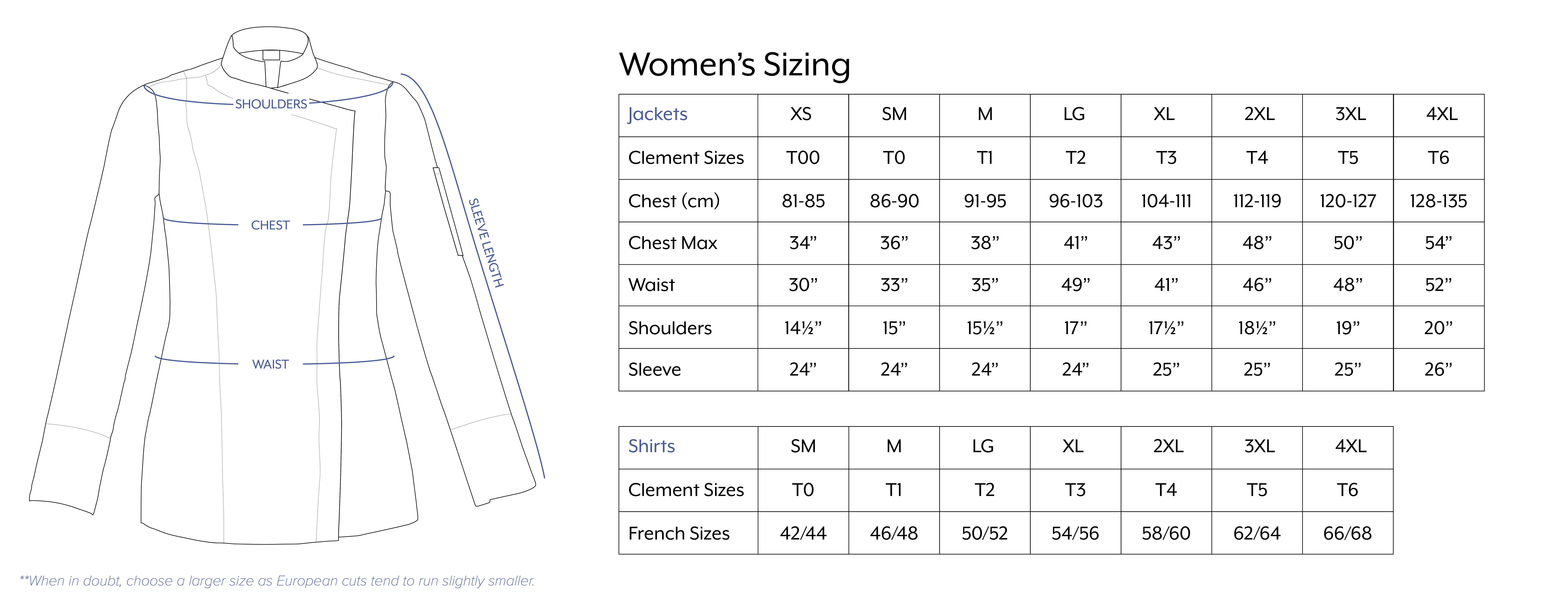 Women's Coat Sizes Chart