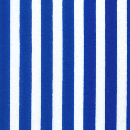 Swatch of classic, colourful, seaside bold stripes on 100% cotton poplin fabric by Rose and Hubble in royal blue
