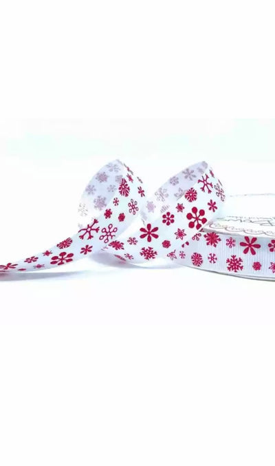 Snowflake 16mm x 25m roll of Bertie's Bows Grosgrain Christmas ribbon
