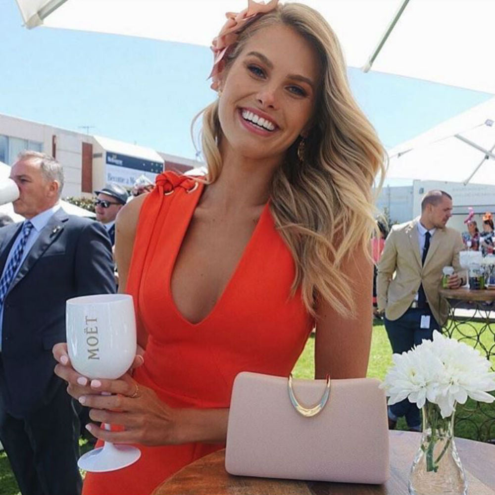 Natalie Roser wears Olga Berg SOKO Clutch & EBONY Hair Clip