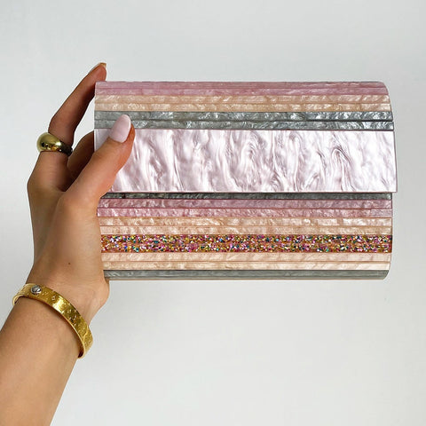 metallic pink clutch bag