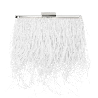 Olga Berg Ostrich Feather Embellished Clutch in Black