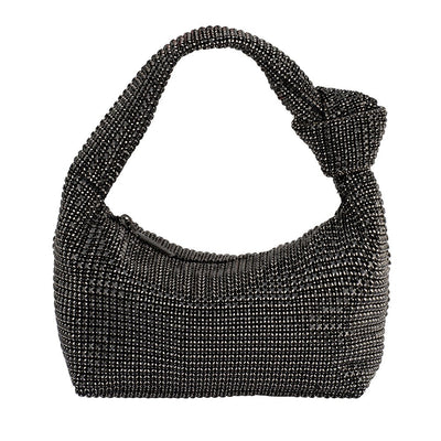 Olga Berg Jessica Silver Purse Womens Crystal Mesh Croissant Bag