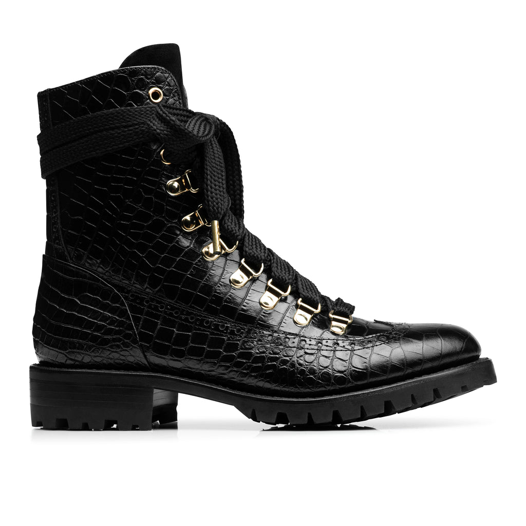 black croc combat boots