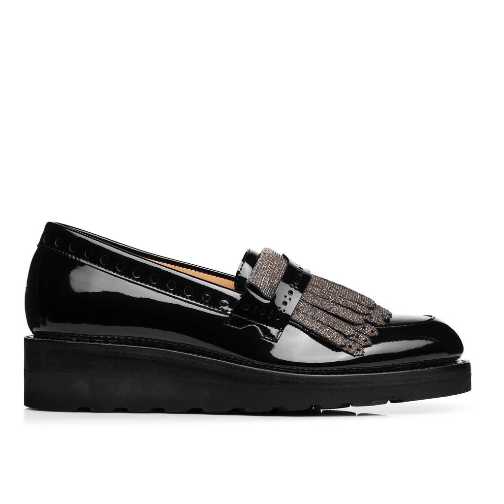 black wedge loafers