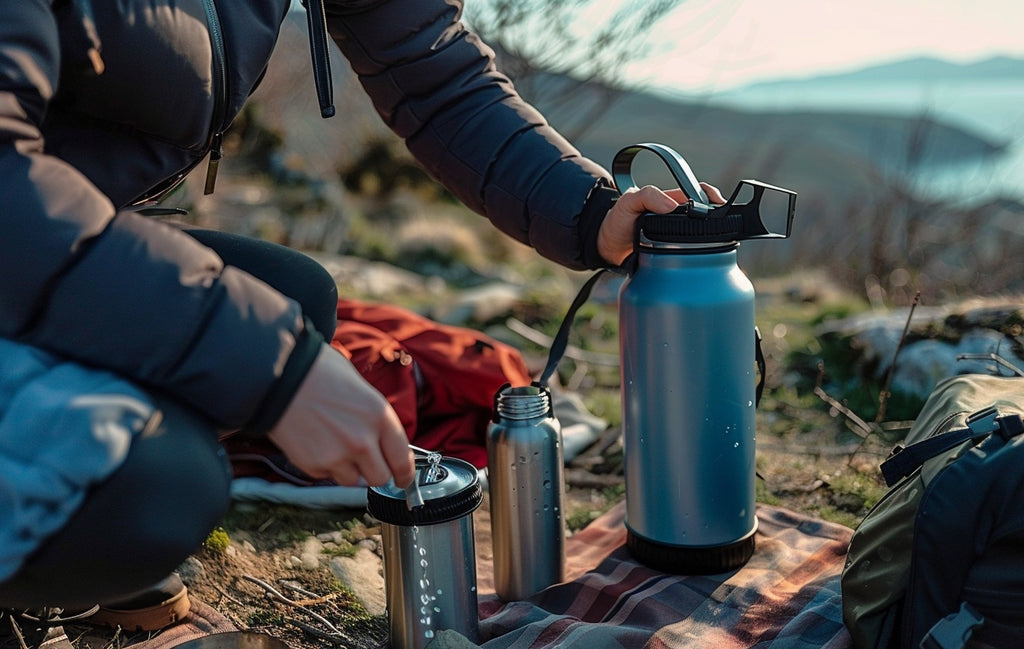 Say goodbye to disposable water bottles and embrace a large refillable water jug, along with individual reusable bottles for every traveler.