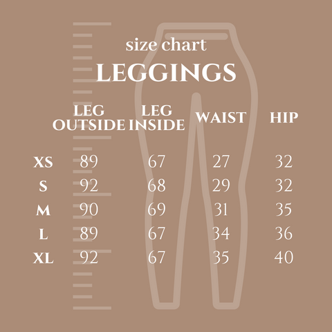 leggings - measure outside and inside leg length, waist, and hip