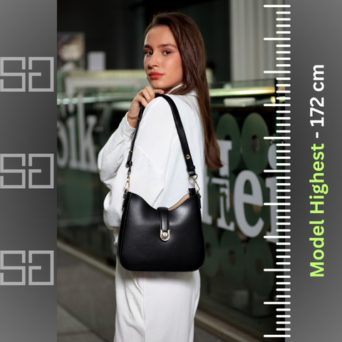 Women's handbag, 100% luxurious microfiber leather, width 24.5 cm, black color, from Saga, model Lifestyle 2024