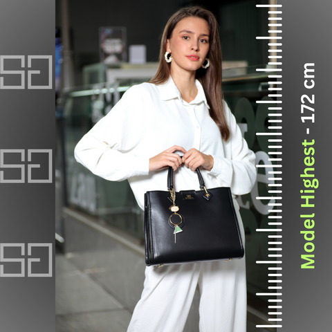 Saga women's handbag, made of 100% microfiber, wide, 32 cm wide, black color, Lifestyle photo