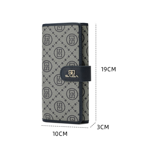 Dark blue Saga monogram leather wallet dimensions showing height and width