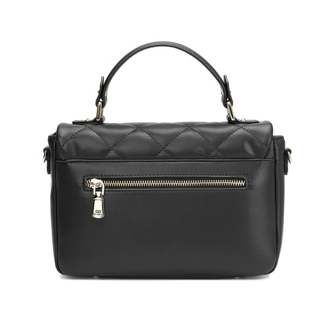 The back side of the Saga handbag is black with an external zipper for quick storage.