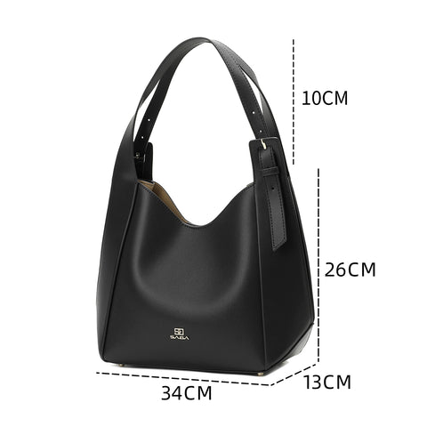 Dimensions of this black women's handbag with a spacious interior design and multiple pockets