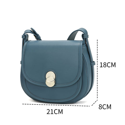 Women's blue crossbody bag with clear dimensions and spacious interior space