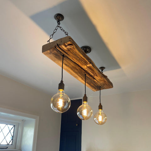 Wooden beam triple pendant hanging light
