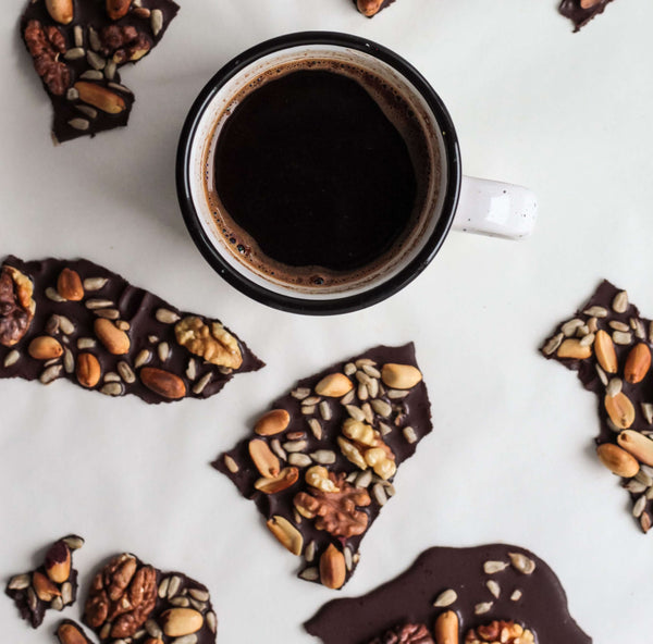 dark chocolate snacks with coffee