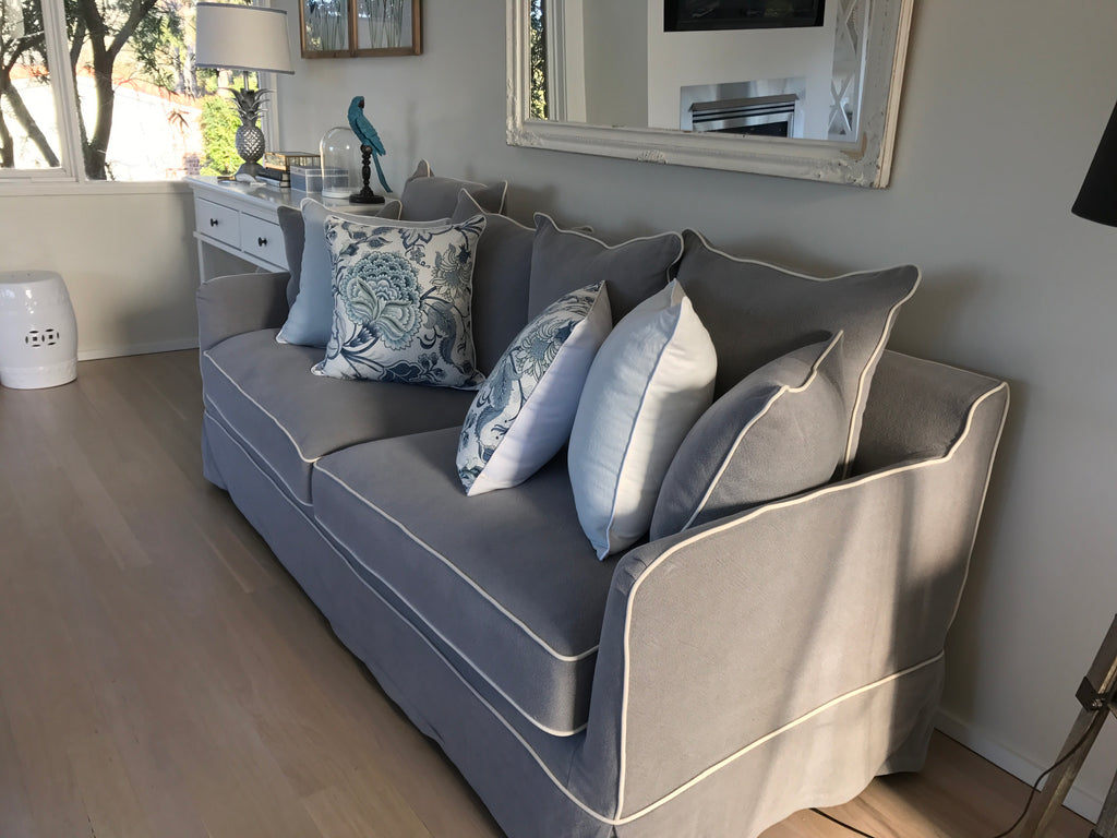 Noosa Grey 3 Seat Sofa White Piping Daly House Lifestyle Homewares