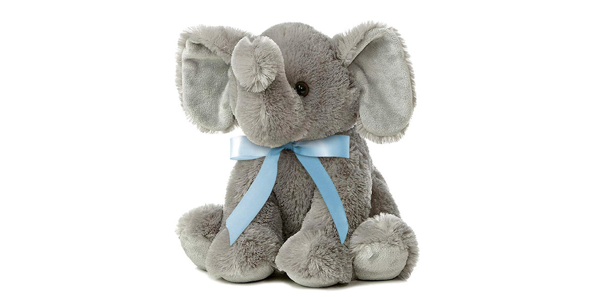 Joy Elephant Plush with Blue Ribbon