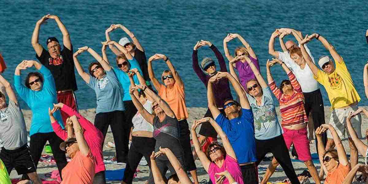 group yoga class on the beach