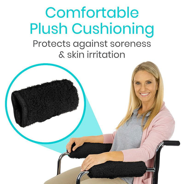 Wheelchair Armrests - Sheepskin & Memory Foam Padding - Vive Health