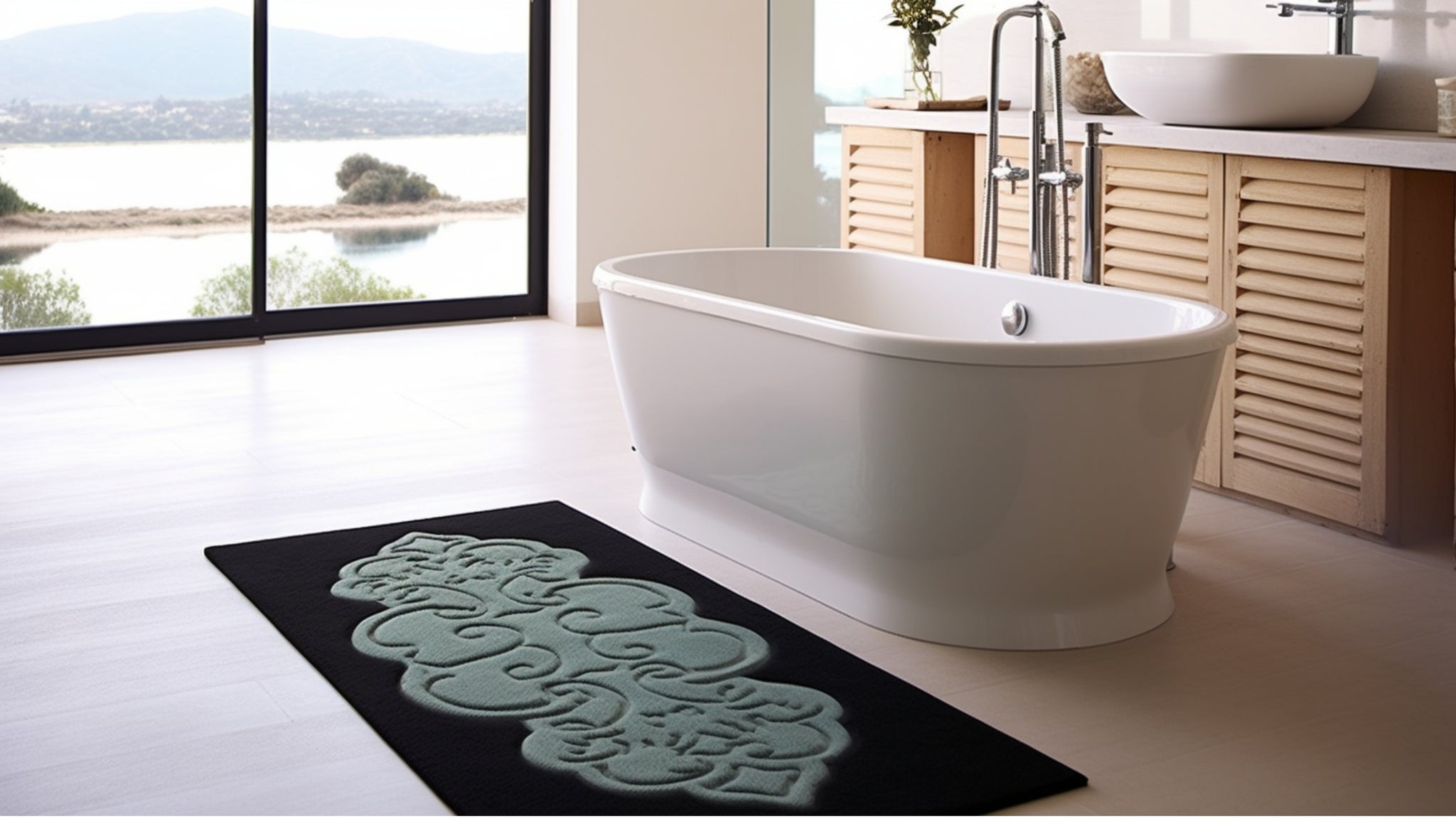 tapis de bain noir haut de gamme a motif