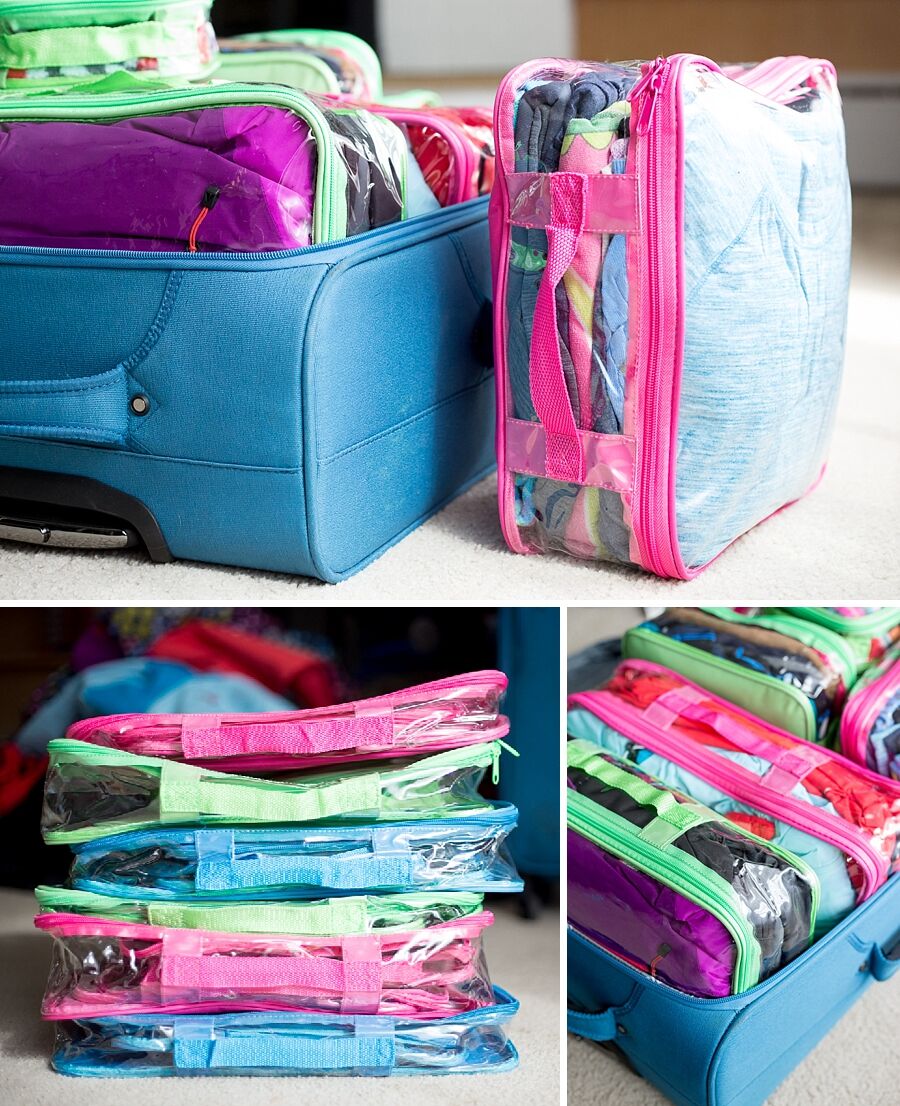 Color coded suitcase with packing cubes for kids