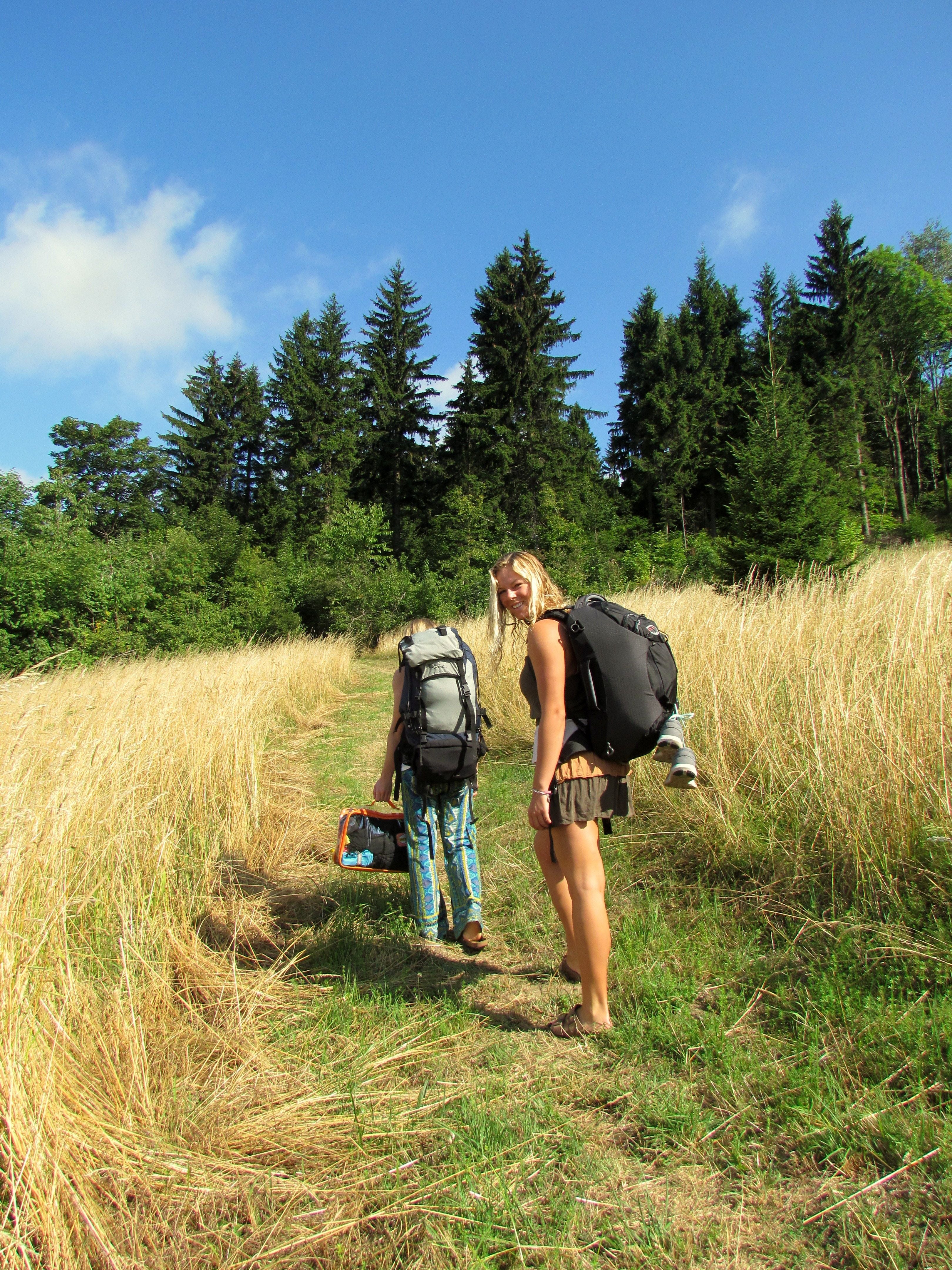 Two young ladies hiking in Summer