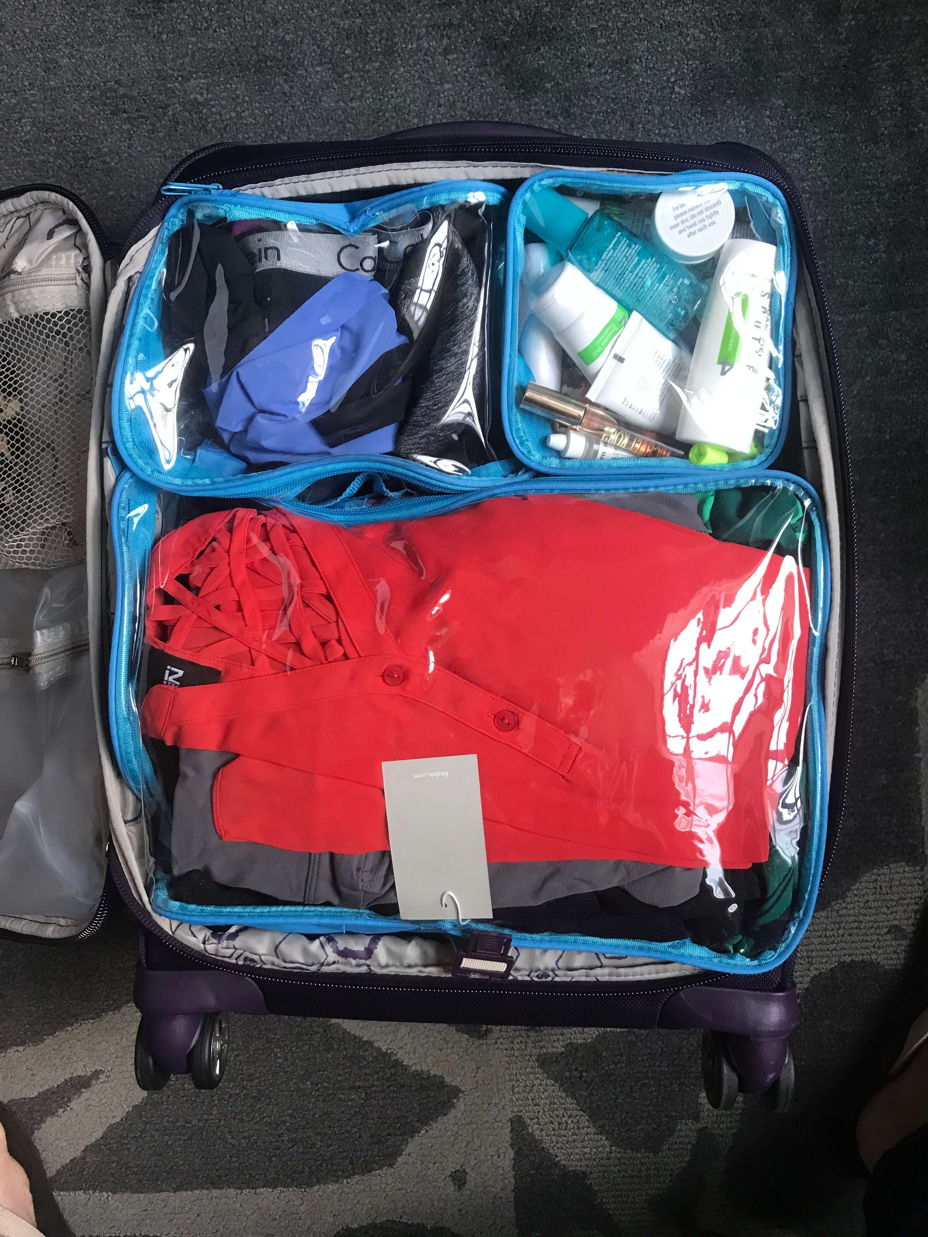 Packing cubes in a carry on suitcase