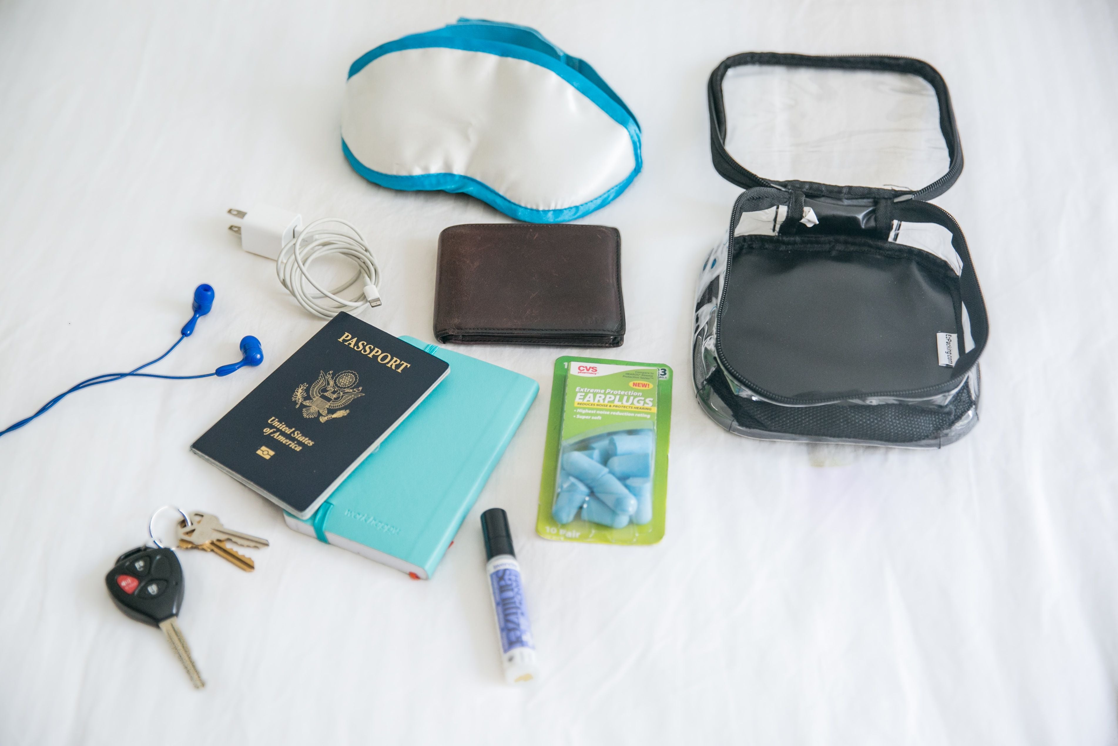 Passport and other travel essentials in an extra small cube