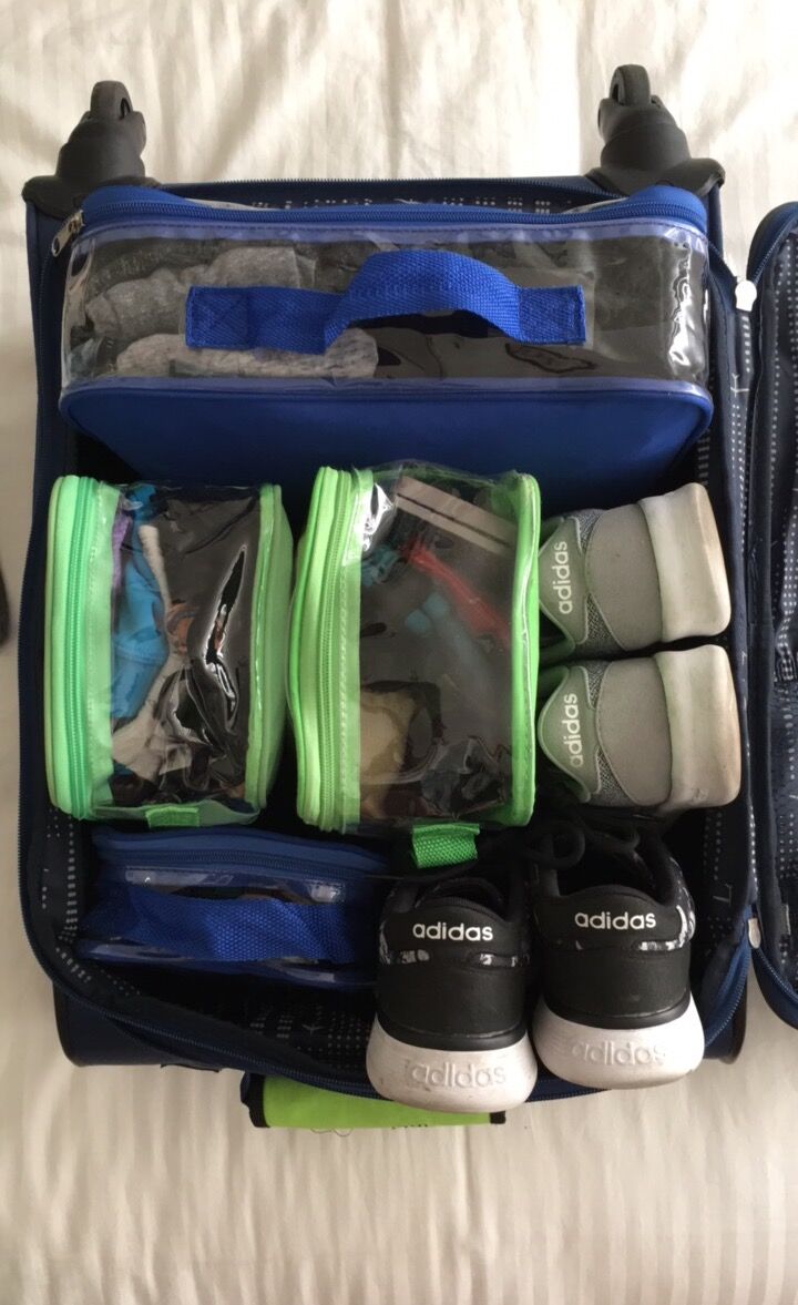 Soles of shoes facing walls of suitcase