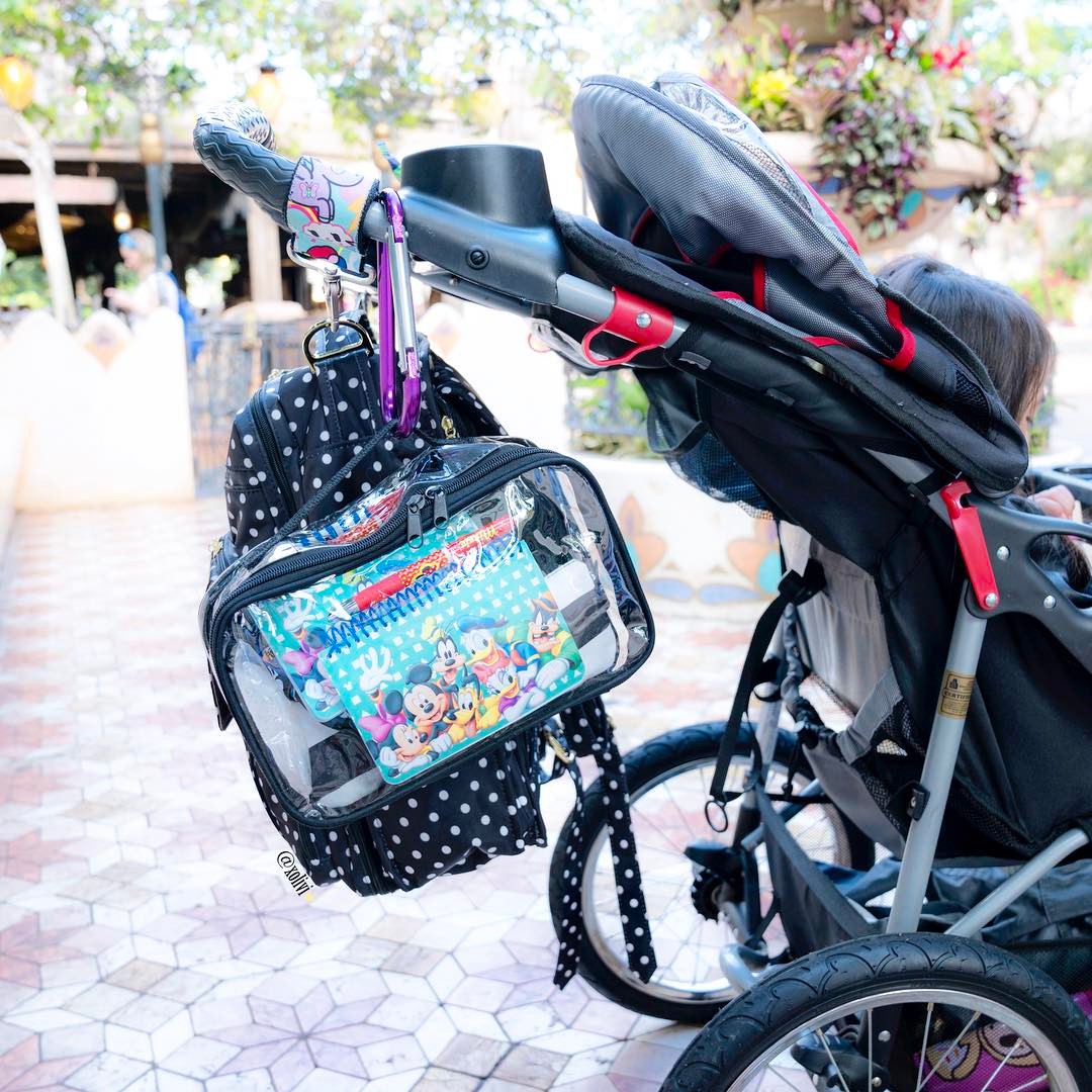 Theme park bag organization with packing cubes