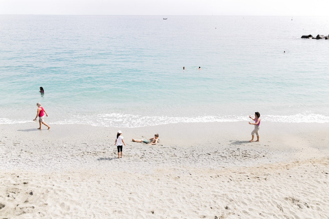 Family in tropical beach destination