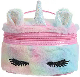 Portable Cute Small Travel Colorful Mirror Makeup Bag Cosmetic Organizer Tote Bag for Kids Women Toddler Teens Little Girls